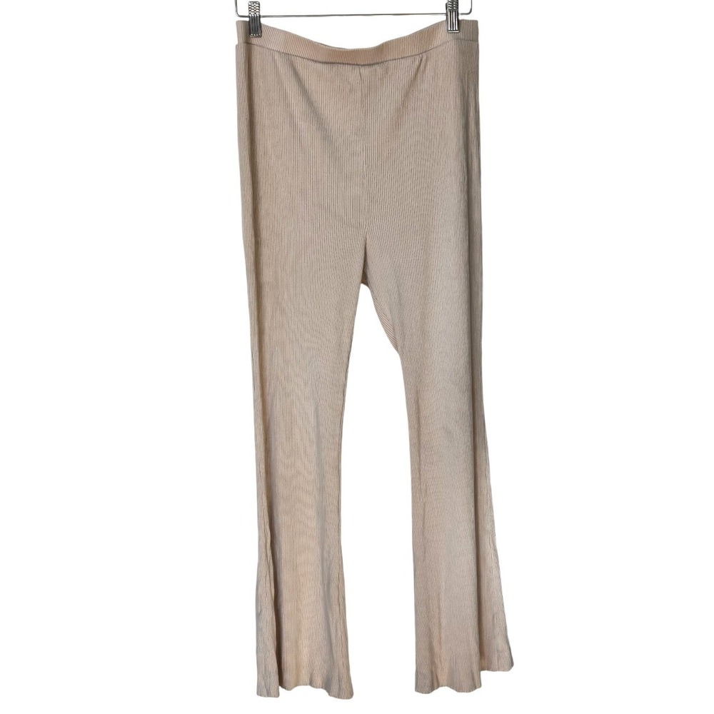 LETT Ribbed‎ Knit Leggings Flared Beige XL High Rise Made in USA